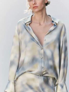 Zara Satin Collared Tie-dye Shirt Size M